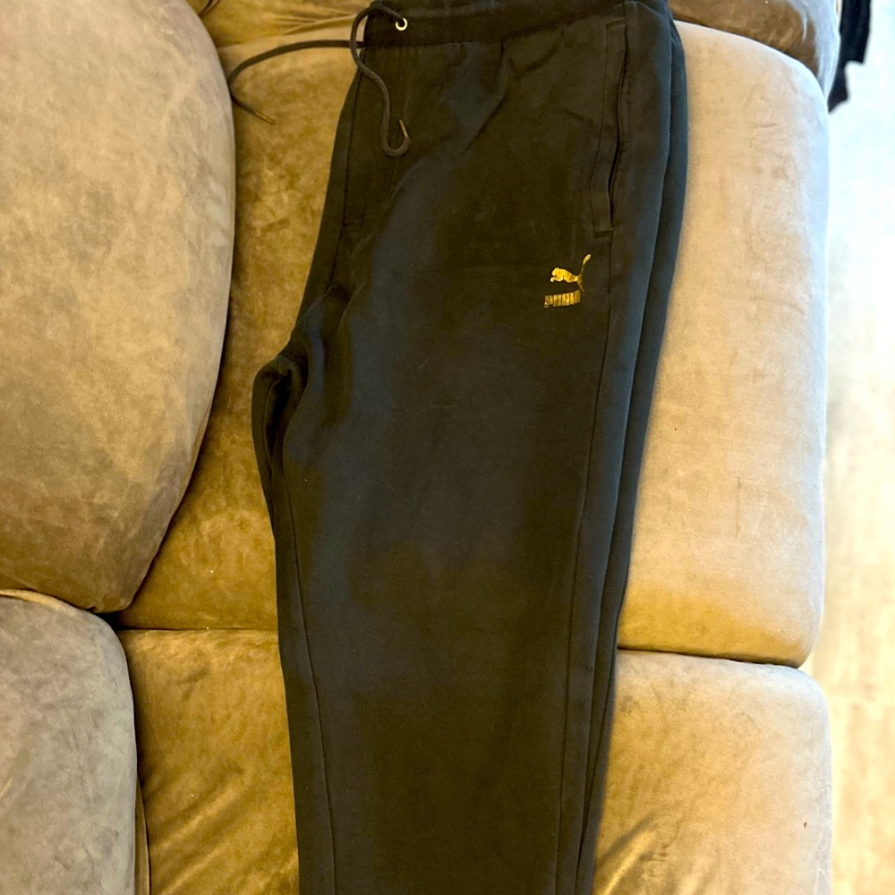Puma Men's Black Joggers with Gold Logo